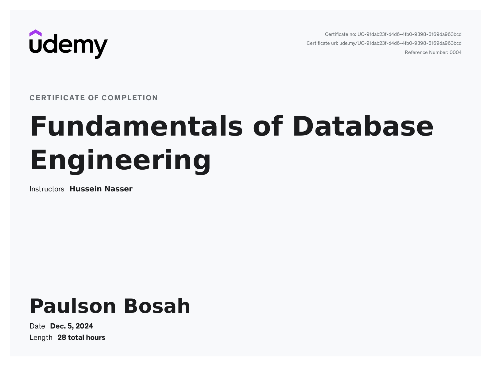 Database Engineering Certification