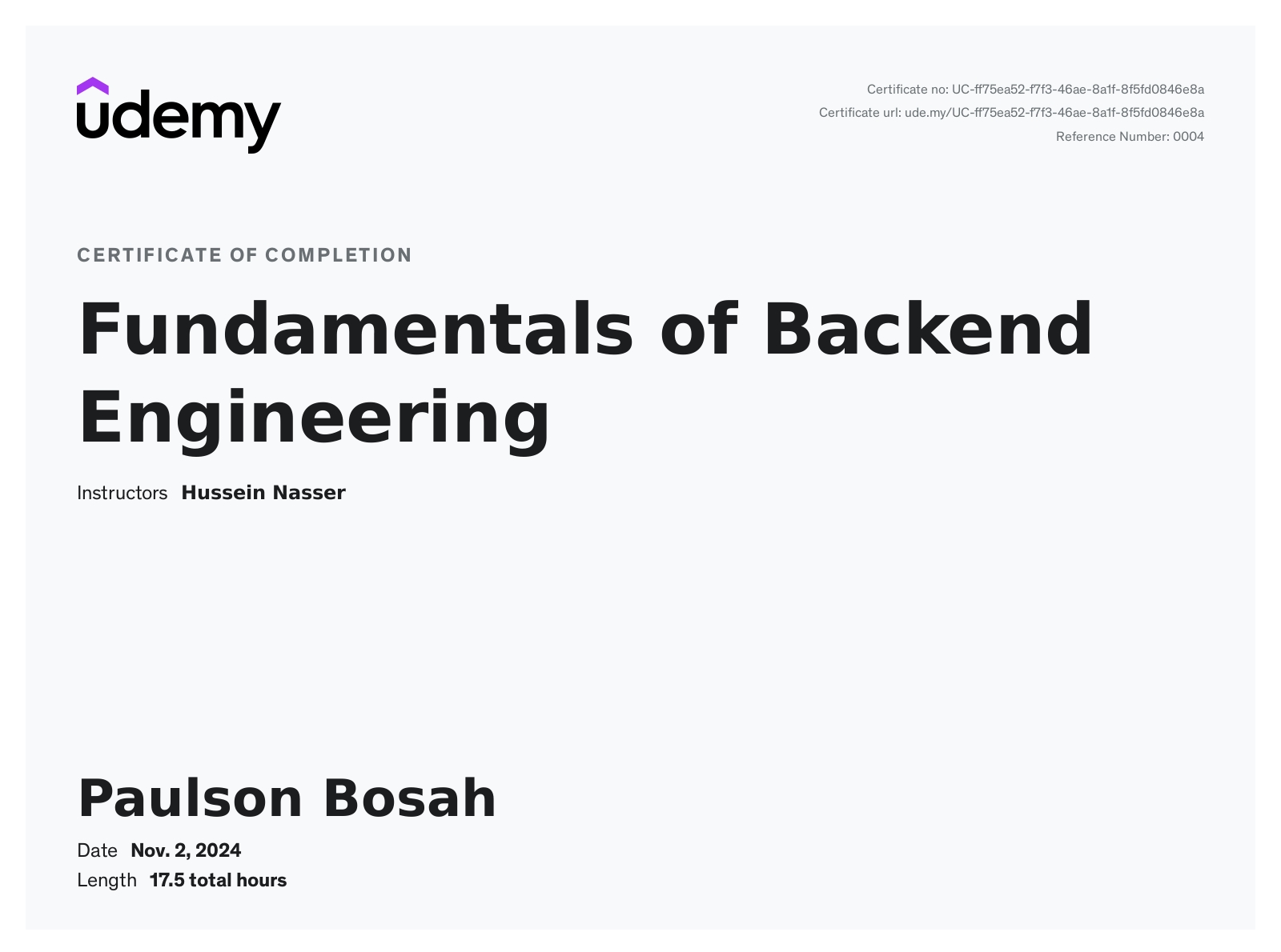 Backend Engineering Certification